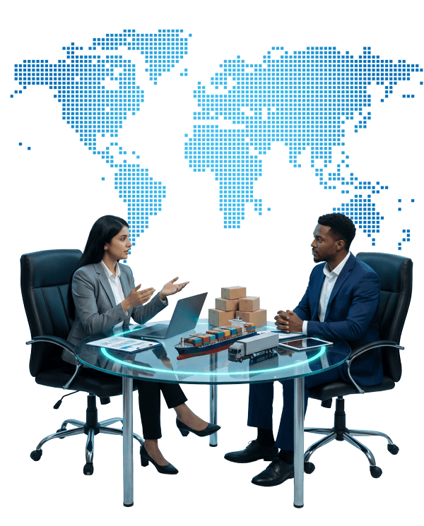 MGlobal India sourcing experts reviewing supplier documents and order history in a professional office — partnership for continuous improvement in international procurement management